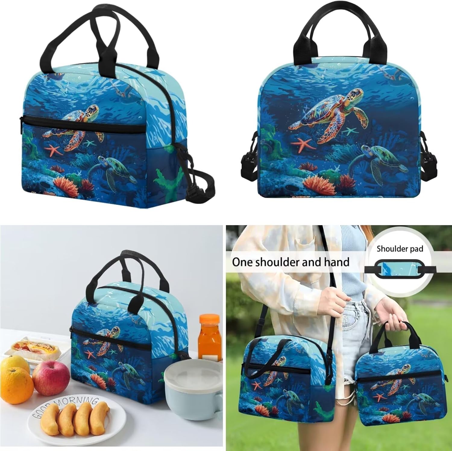 3PCS Girls Backpack for School, Sea Turtle Kids Backpack for Girls with Lunch Box Pencil Case Set for Teen Girls Boys Book Bag Elementary Primary Middle High School Backpack, Blue