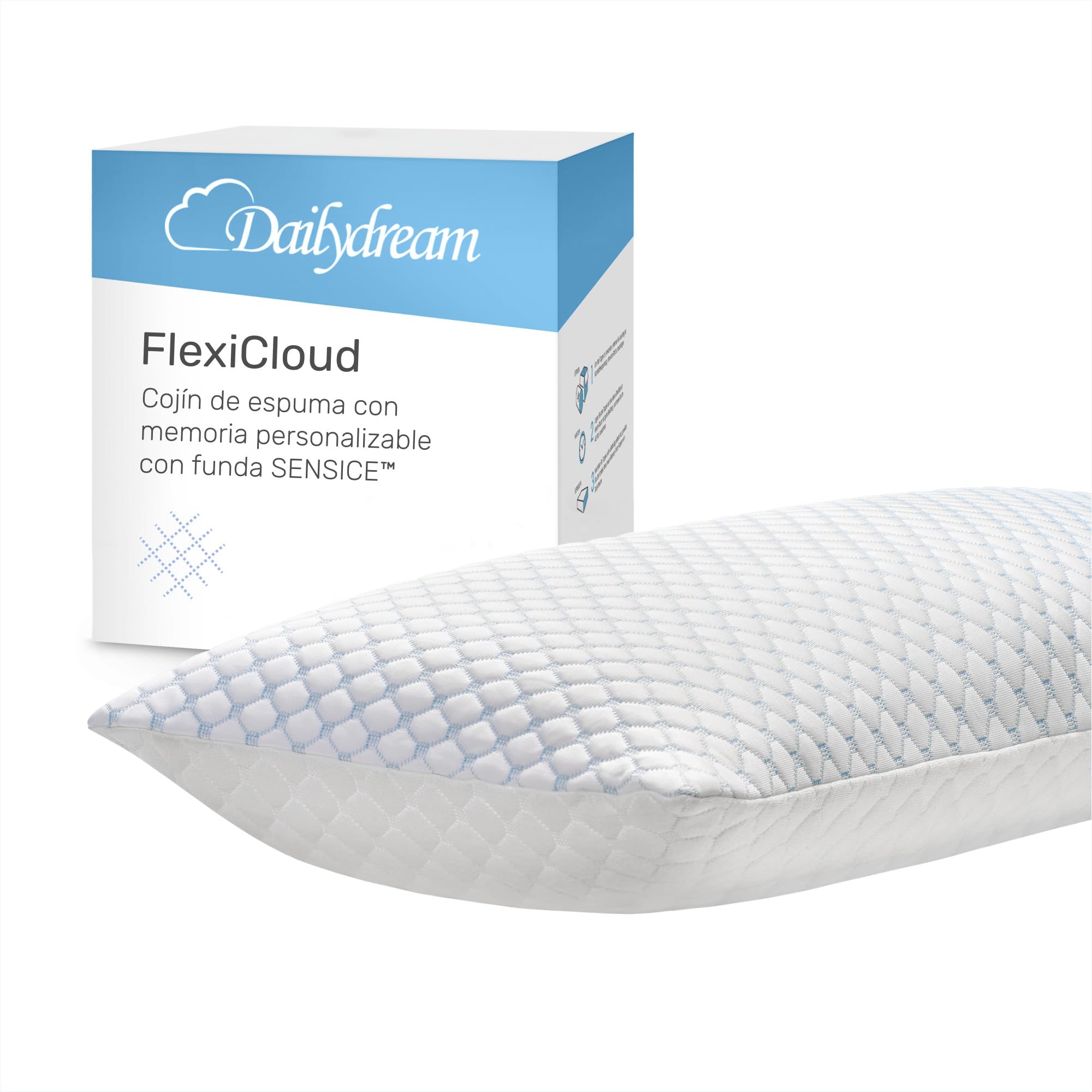 Dailydream FlexiCloud Almohada Cervical con SENSICE™, Espuma viscoelástica, Relleno Ajustable, 80 x 40 cm, Blanco