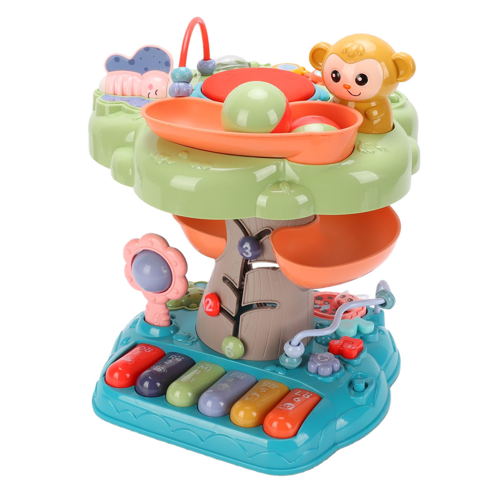 Bewinner Musikalisches Baumhaus für Kleinkinder, Pädagogisches Lernspielzeug mit Lichtgeräuschen, Handtrommel, Perlen, Zahnräder, Aktivitätsspielzeug für die Sensorische Entwicklung des Babys für und