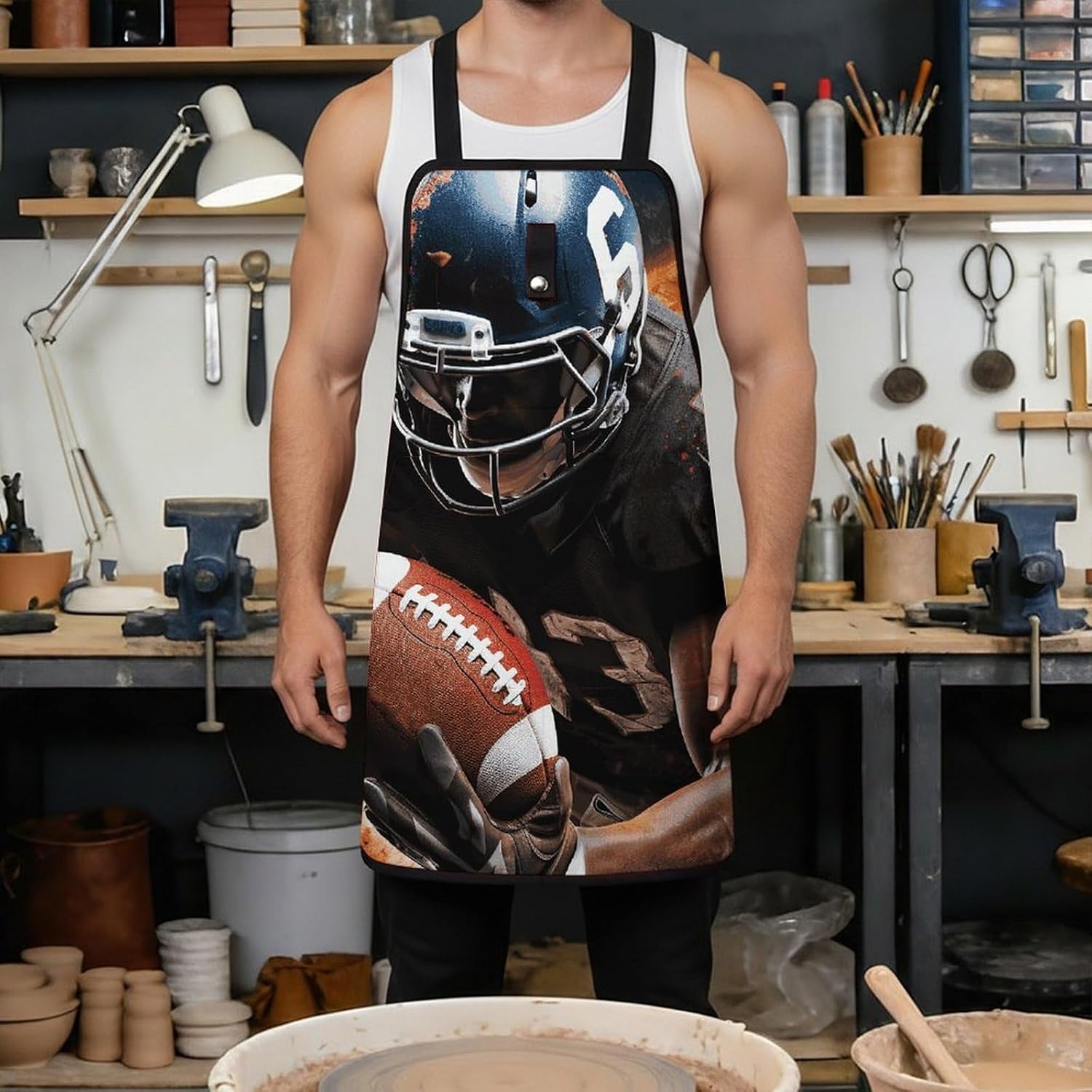 Cool American Football Tool Apron with 8 Pockets Adjustable Cross-Back Welding Woodworking Vest Blacksmith Carpenter Woodwork Aprons Work Apron for Garage Repairs & Yard Maintenance DIY Projects image 4