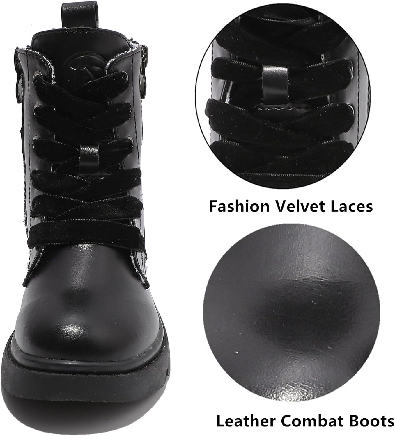 DADAWEN Boys Girls Glitter Ankle Boots Lace Up Waterproof Combat Shoes With Side Zipper for Toddler/Little Kid/Big Kid