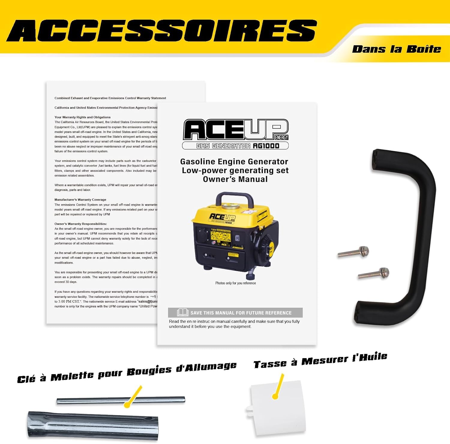 Aceup Energy 750W Groupe Electrogène Générateur à Essence et Prise 230 V pour la Camping Ultraléger 2 Temps 15,9 kg