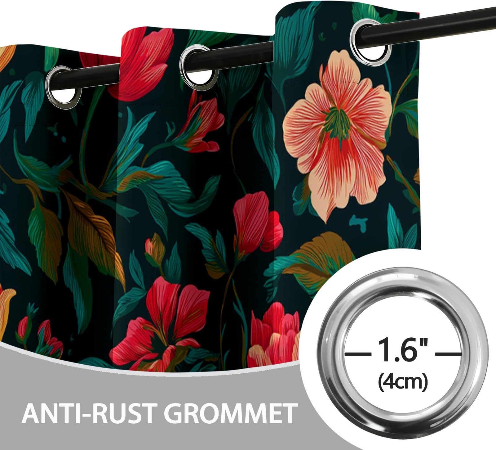 Generisch Verdunklungsvorhänge Blumen Blätter Kinderzimmer Vorhänge Blickdicht, Dunkelgrün Thermovorhang mit Ösen, für Schlafzimmer Fenster & Balkon Natur Dekoration - 110 x 215 cm (2er Set)