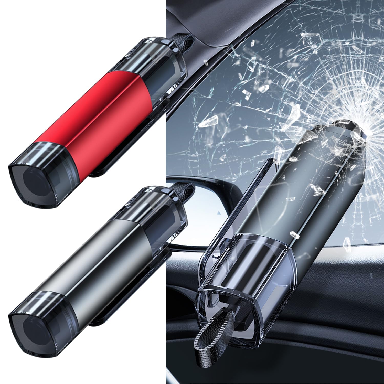 2Pcs Safe Hammer Glass Breaker 2in1 Car Window Breaker and Seat Belt