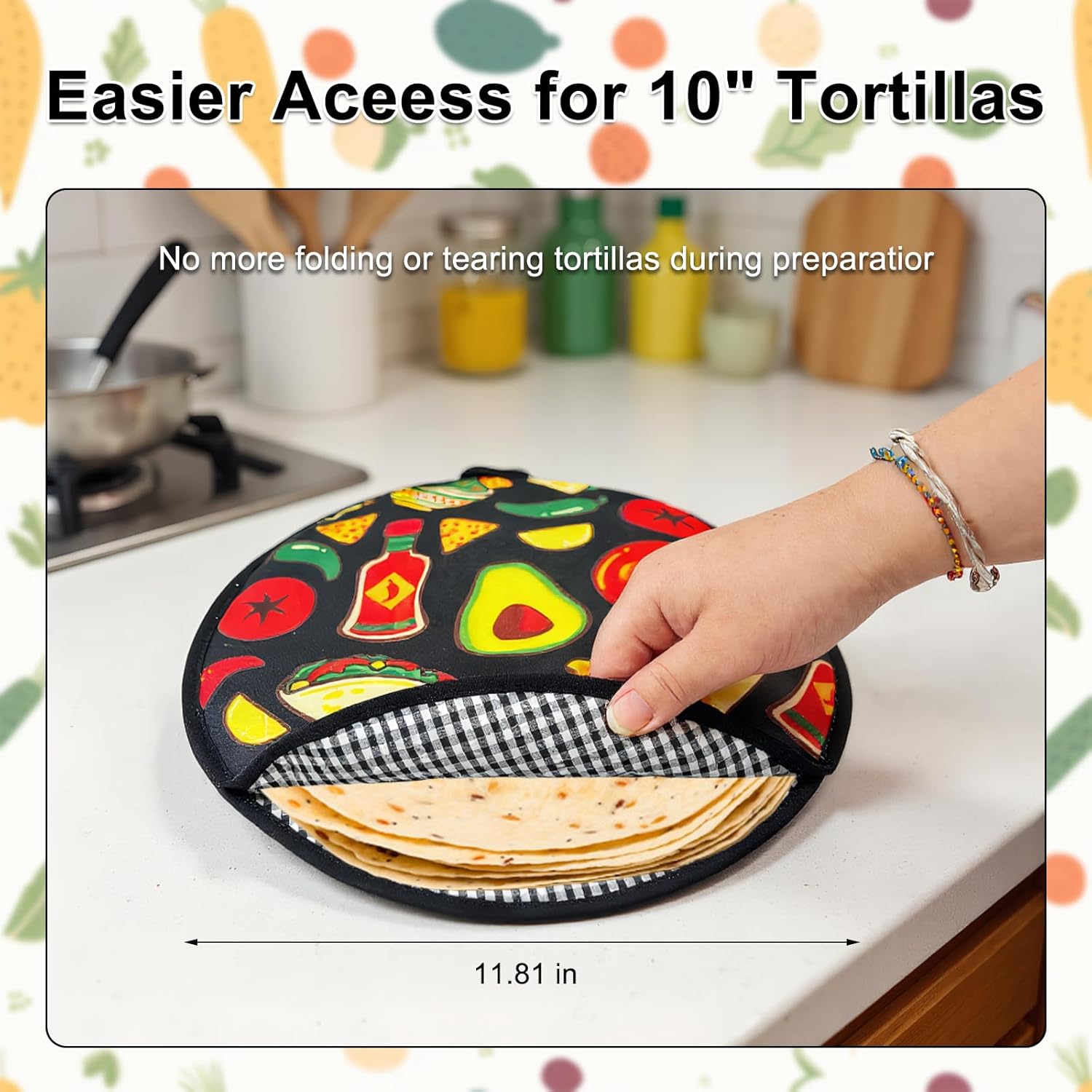 2-Pack Large Tortilla Warmer Pouch Microwavable Insulated Fabric Keeps Tacos, Naan & Tortillas Warm 1 Hour for Family Feasts - Image 3