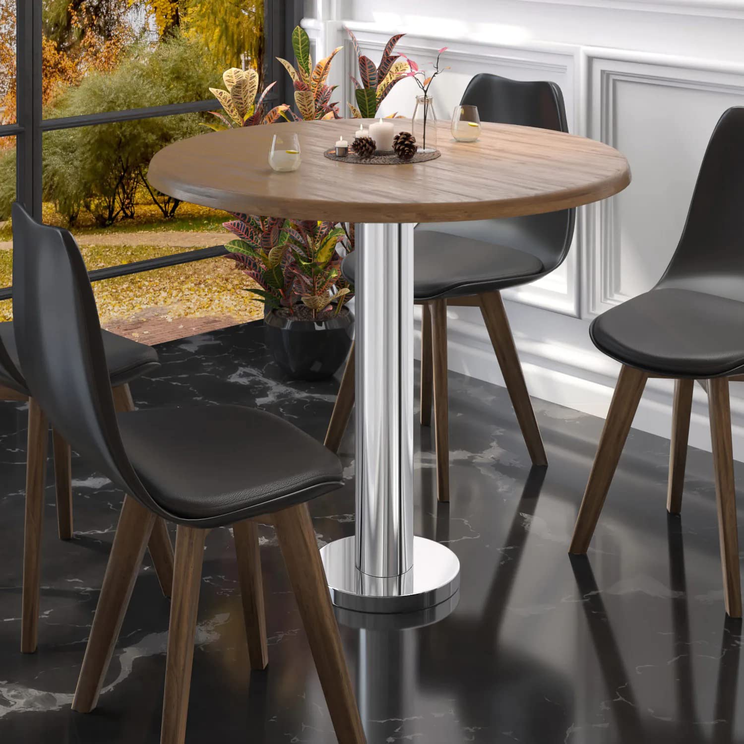 Milan | Esstischgestell | Schwarz | Fuß: Ø 18 cm | Säule: 7,6 x 72 cm | Bodenmontage | Bodenplatte: Ø18cm | Rohr: Ø7,6cm | Gesamthöhe: 72cm | max: Ø80cm Tischplatte