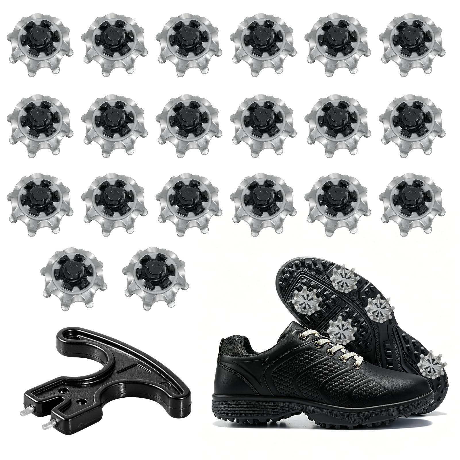 20Pcs Golf Shoe Spikes,Golf Spikes with Wrench (Black Grey)