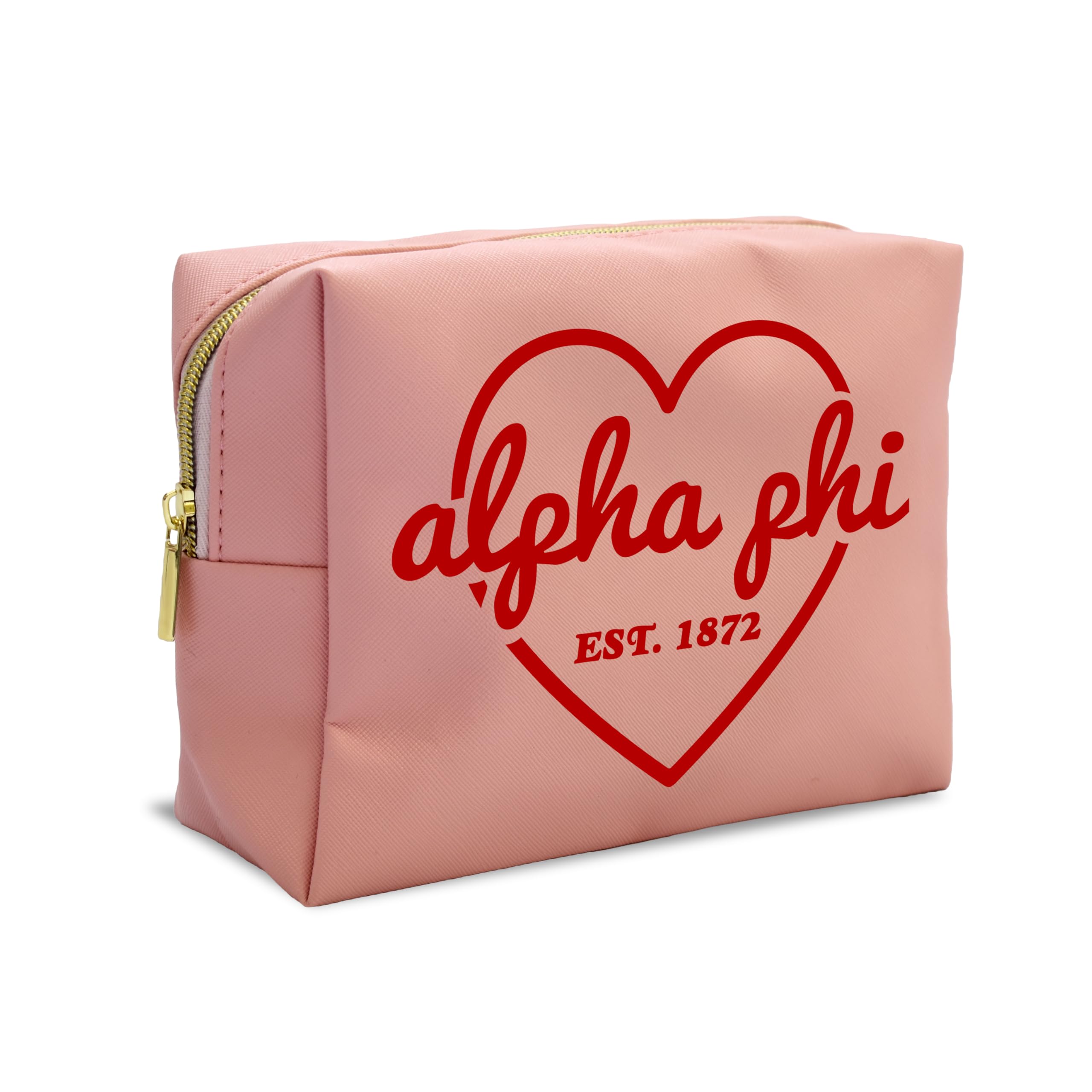Sorority Shop Alpha Phi Makeup Bag - Multi-Purpose PU Leather, Water-Resistant Makeup travel bag with Licensed Design and Zipper Closure, Perfect
