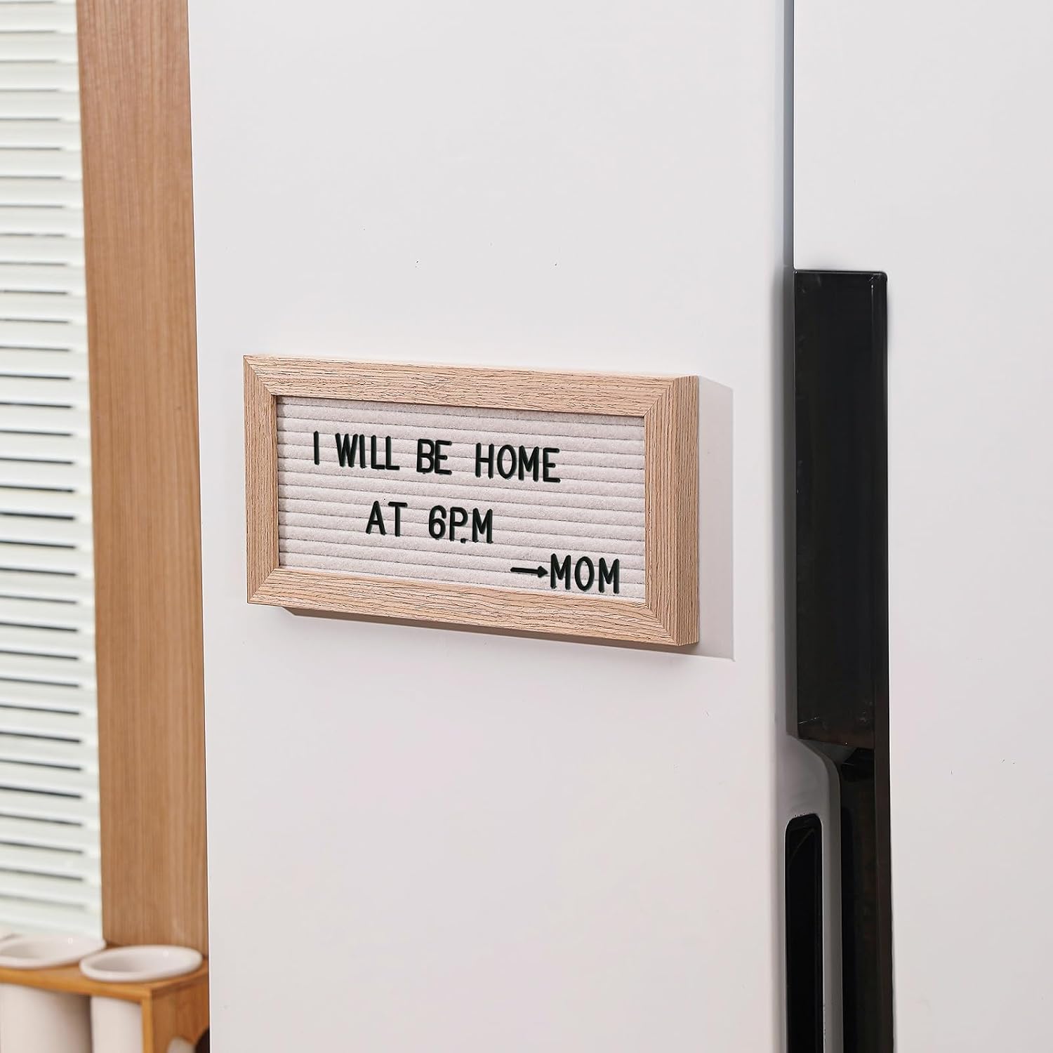 Small Magnetic Felt Letter Board 11x5Inch with Changeable Letters and Numbers, Message board Letter Sign Board in Wood Frame for Anoucement&Notification(White) image 3