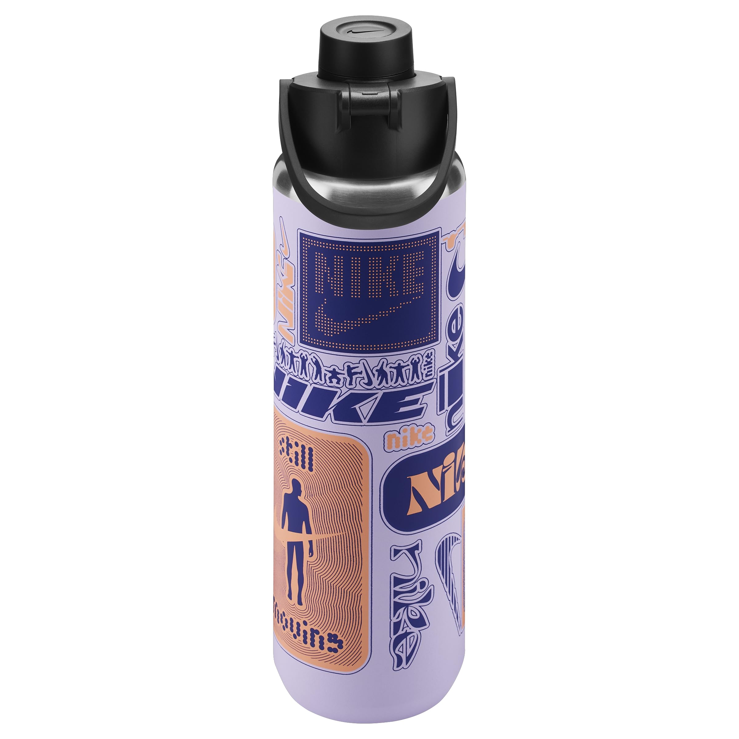 Nike SS Recharge Chug Bottle 24oz 709 ml Stainless Steel Water Bottle Sports Bottle Training Graphic, Hydrangeas/Black/Deep Night/Apricot Agate