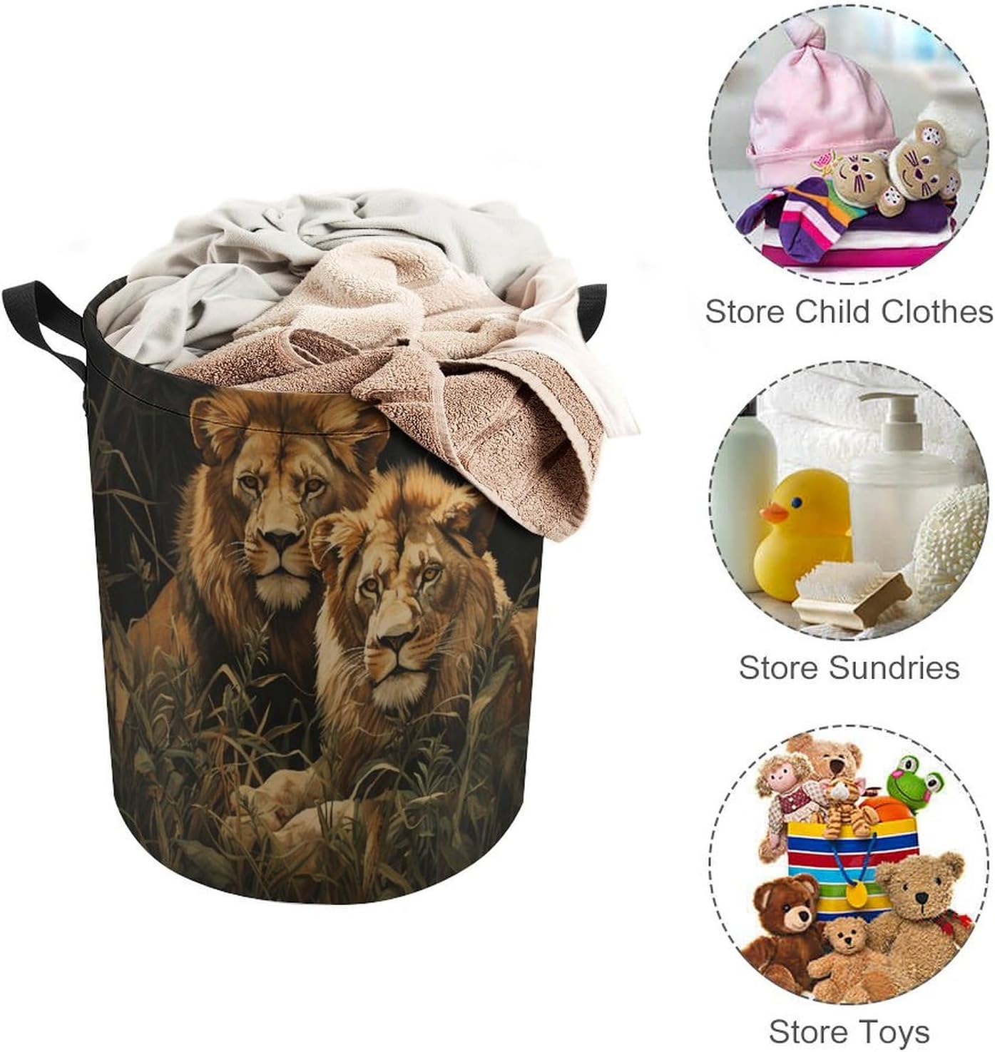 Two Lions Laundry Basket Laundry Hamper Large Storage Basket Waterproof Collapsible Clothes Organizer Basket Clothes Hamper for Clothes Toys