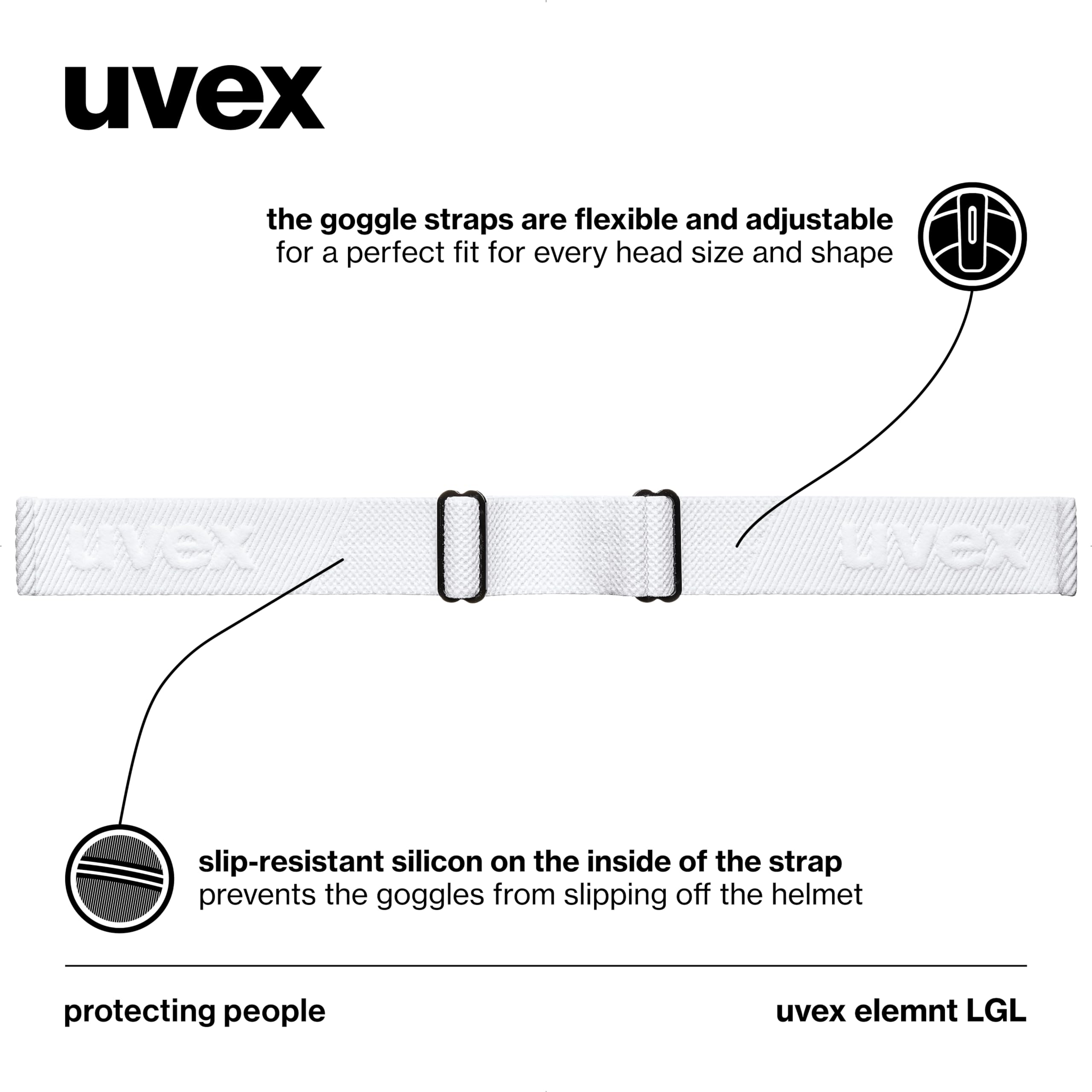 uvex elemnt LGL - gogle narciarskie unisex - wzmacniające kontrast - powiększony zakres widzenia bez efektu zaparowania - white/lasergold lite-clear - one size