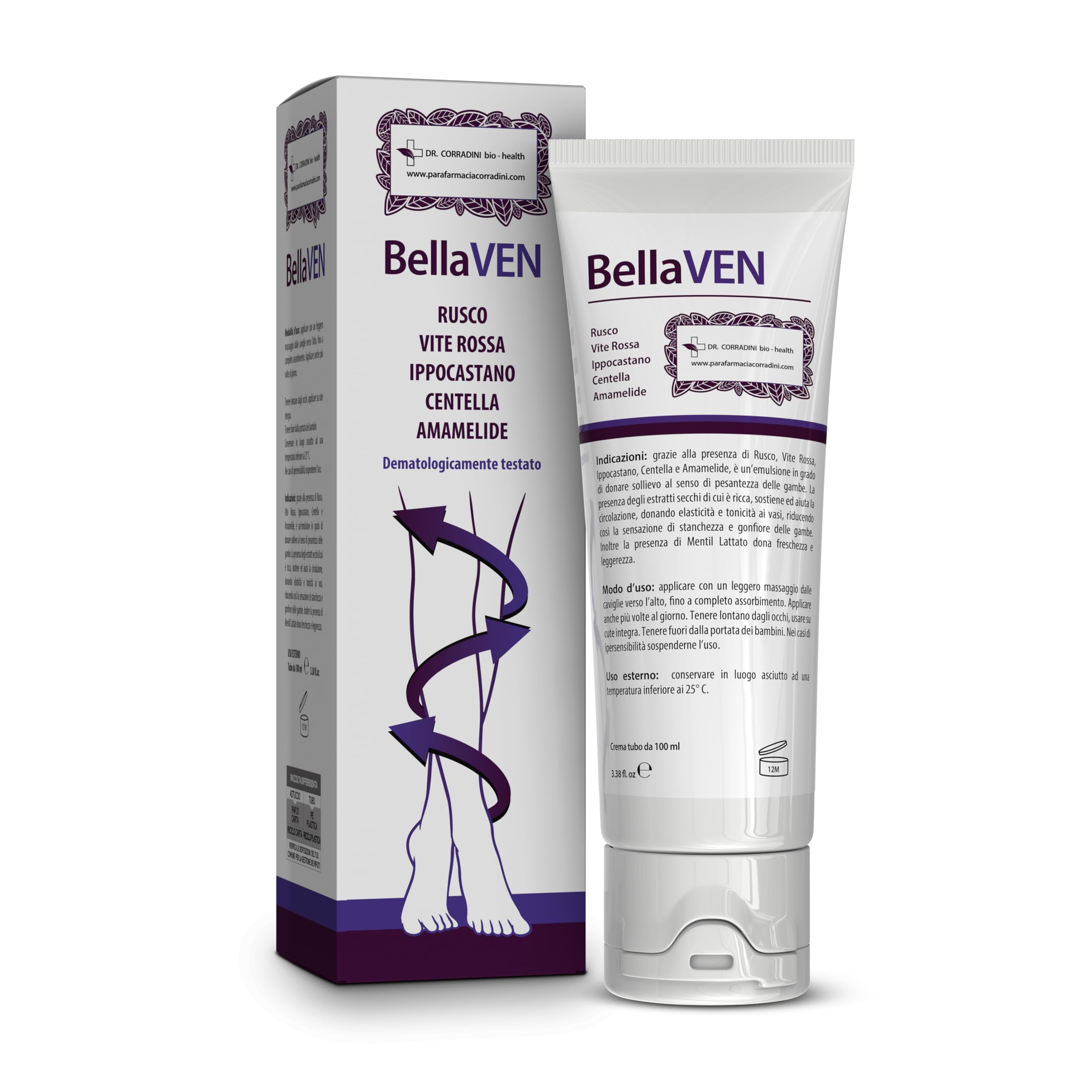 Dr. Corradini Crema Vene Varicose e Capillari con Rusco Vite Rossa Ippocastano Centella e Amamelide - Crema Gambe Stanche e Pesanti 100ml