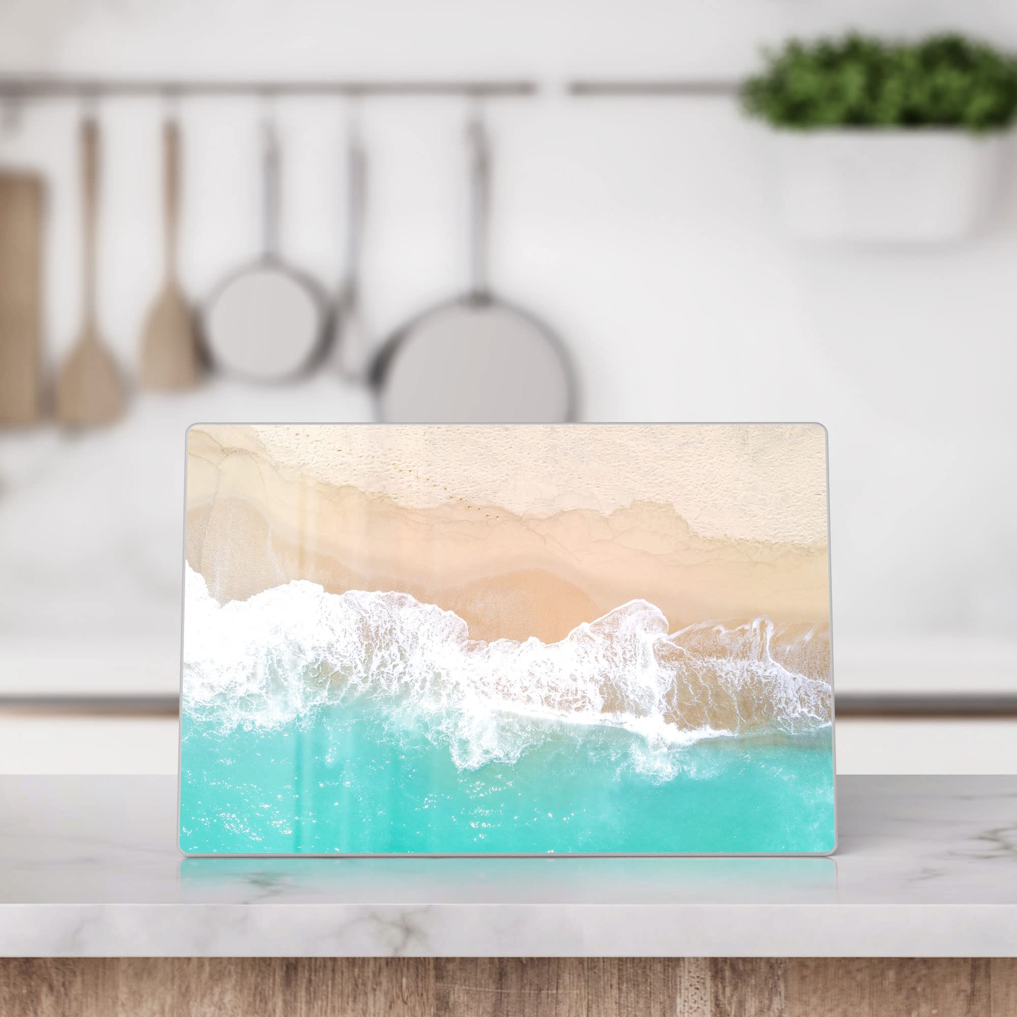 Planche à Découper En Verre DEQORI - 30x20 Cm, Motif Vagues, Antidérapante Et Antibactérienne