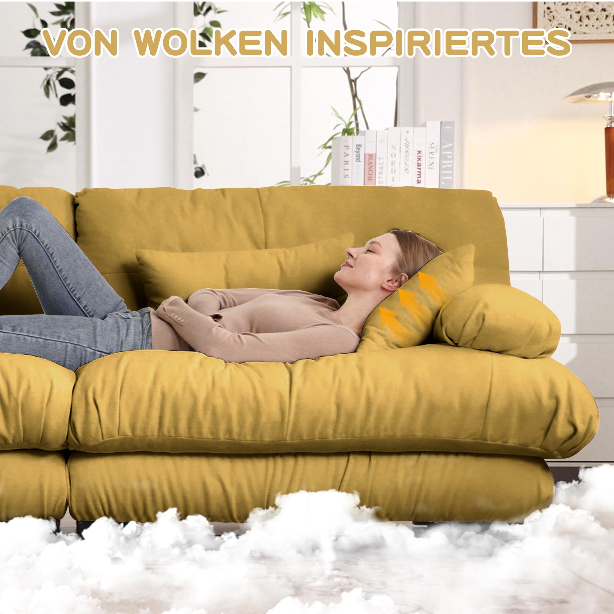 Modulares Sofa aus Chenille-Stoff Ecksofa mit Fußhocker Kissen frei kombinierbar für Wohnzimmer, Schlafzimmer und Büro
