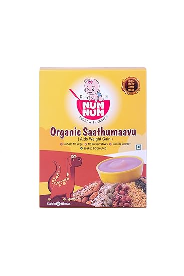 daily NUM NUM - Organic Sathumaavu | No Salt, No Sugar Multigrain Sattu Cereals | Sprouted Healthy Baby food cereal with Ragi, lentils, Almonds & Millets | No Milk Powder | 200g pack