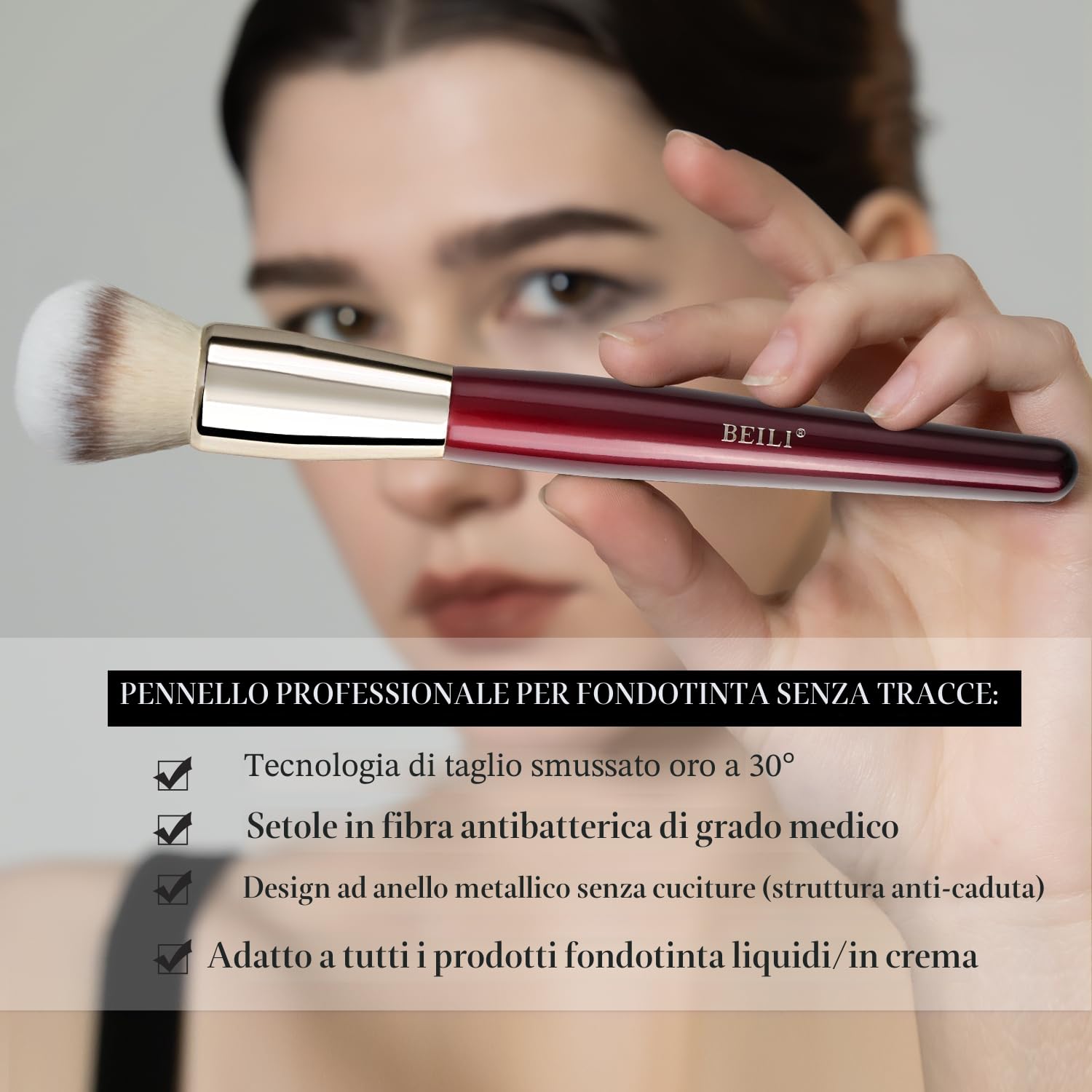 BEILI 15PCS Pennelli da Trucco, Vegano Set Pennelli Make Up Professionali Fondotinta in polvere Evidenziatore Correttore Ombretto Matita per sopracciglia Spoolie Capelli sintetici