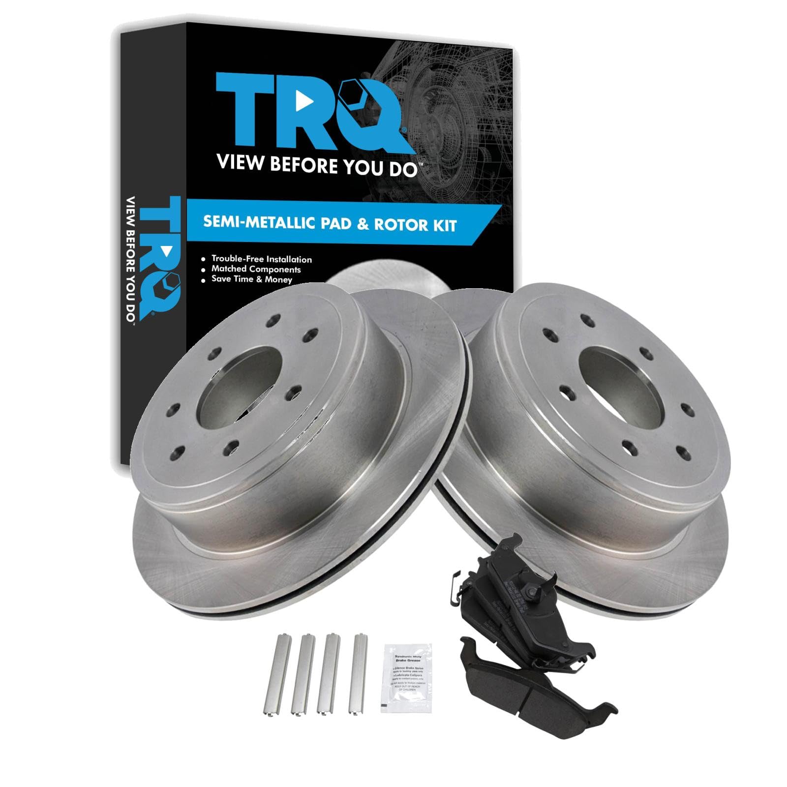 TRQ Rear Brake Pad and Rotor Set Semi Metallic Rotors Compatible with 2004-2011 Ford F-150