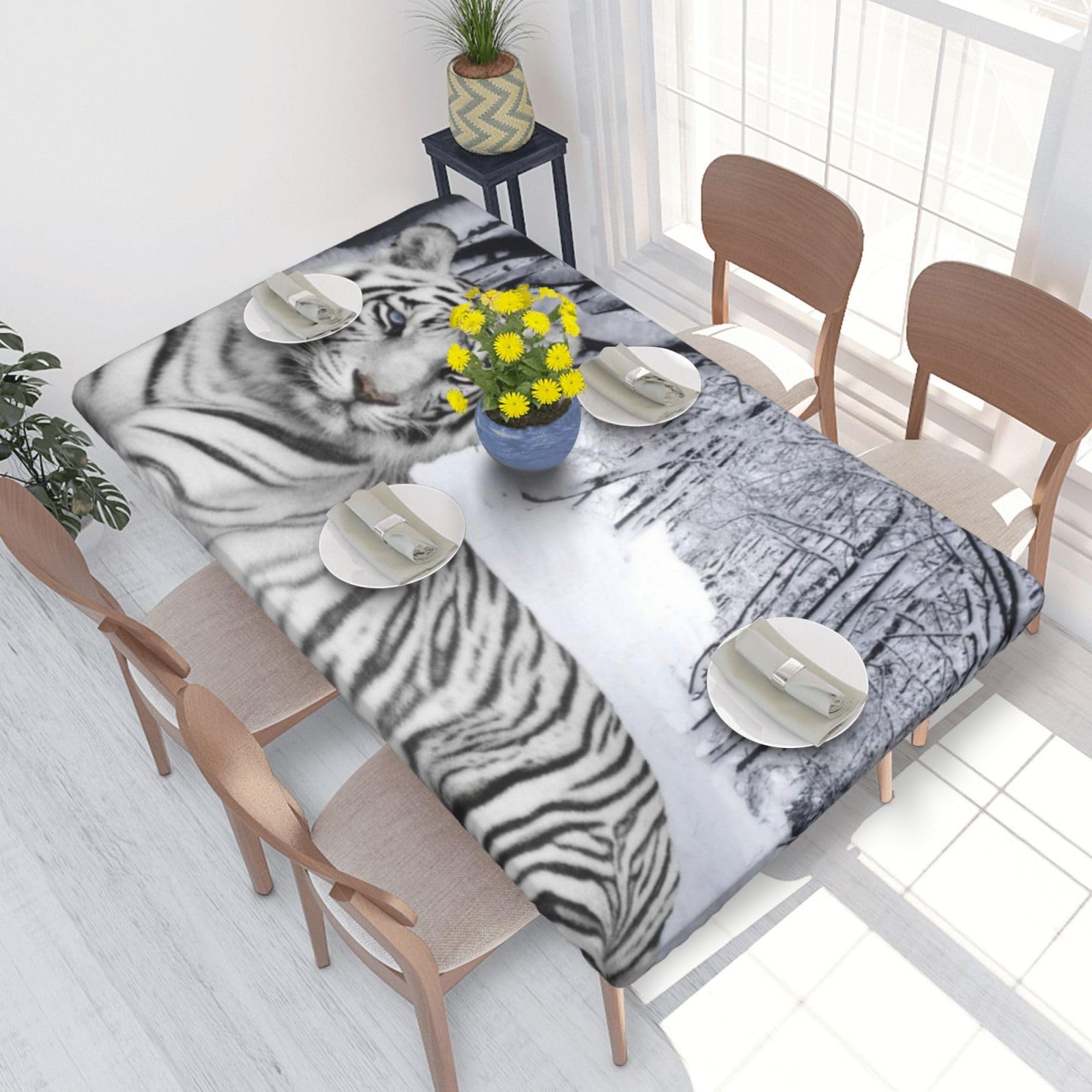 BNVSADC White tiger Printed 4FT Tablecloth 122x76 CM Polyester Kitchen Water Resistant Table Cloth Dining Table Decoration Table Covers