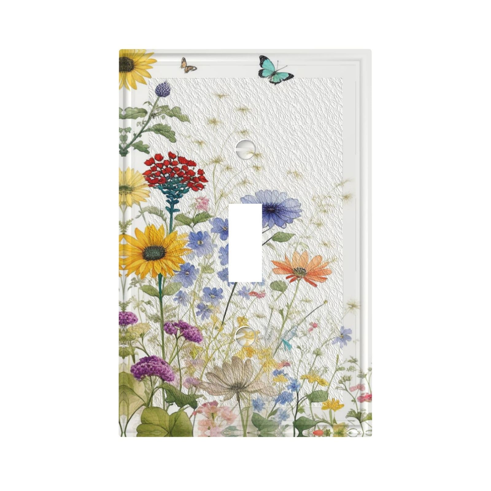 WUYOCHA Decorative Light Switch Plate Covers Blue Red Wildflower Sunflower Weeds Butterfly Plants 1 Gang Wall Plate Single Toggle Switch Cover Plate