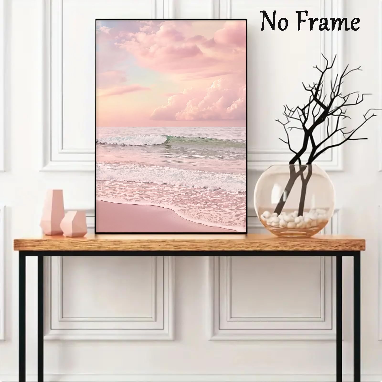 Amazon.com: Pink Beach Canvas Wall Art Ocean Waves Picture Pink