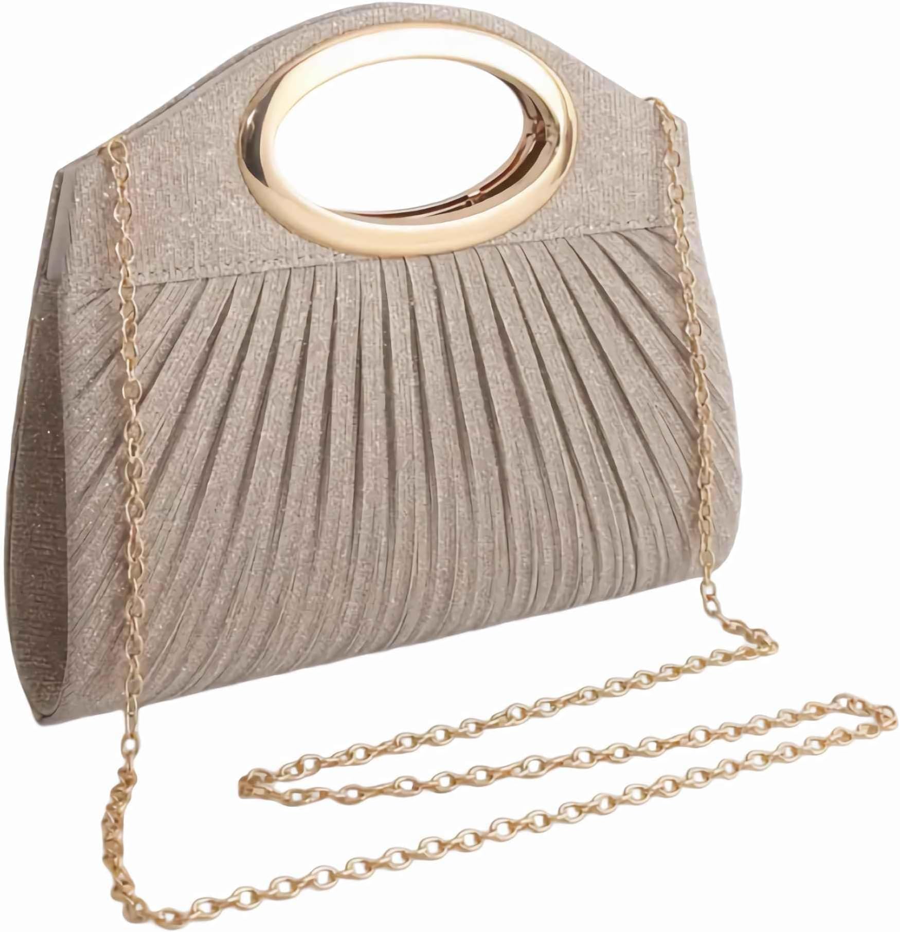 – Evening Clutch Bags for Women, Elegant Formal Wedding Guest Purse, Sparkly Mini Champagne Party Handbag with Chain Strap