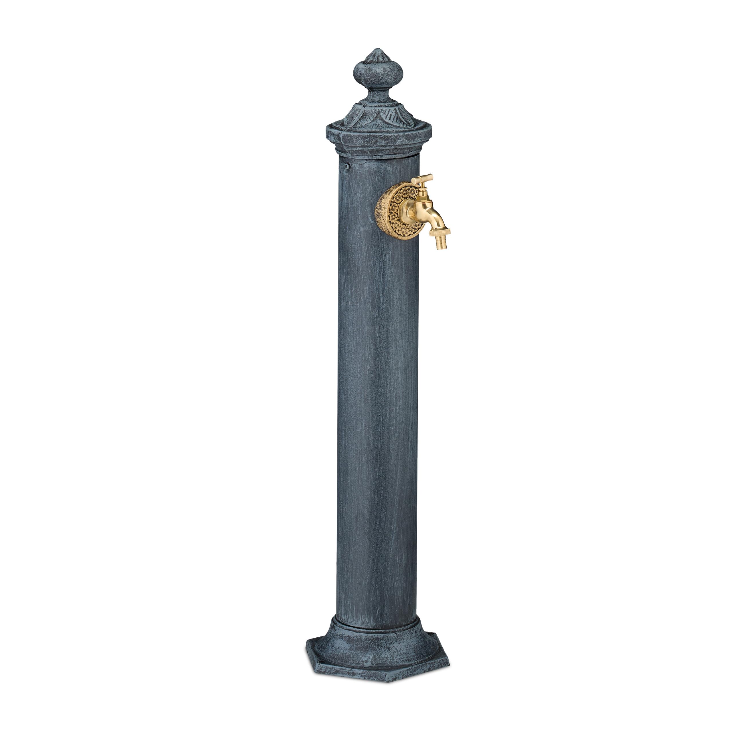 Relaxdays Standing Fountain Antique, with Tap, HWD: 84 x 21.5 x 25, Water Tap Garden, Terrace, Ornamental, Dark Grey