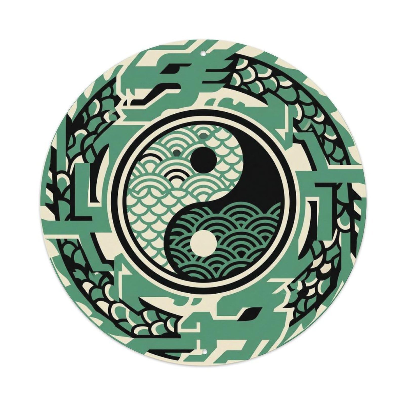 Azure Dragon Eastern Wood Qi Taoist Mythology Symbol Metal Tin Sign Plaque Wall Decor for Cafe, Man Cave, Club Bar, Office, Home Garden Round Metal Poster 8x8Inch