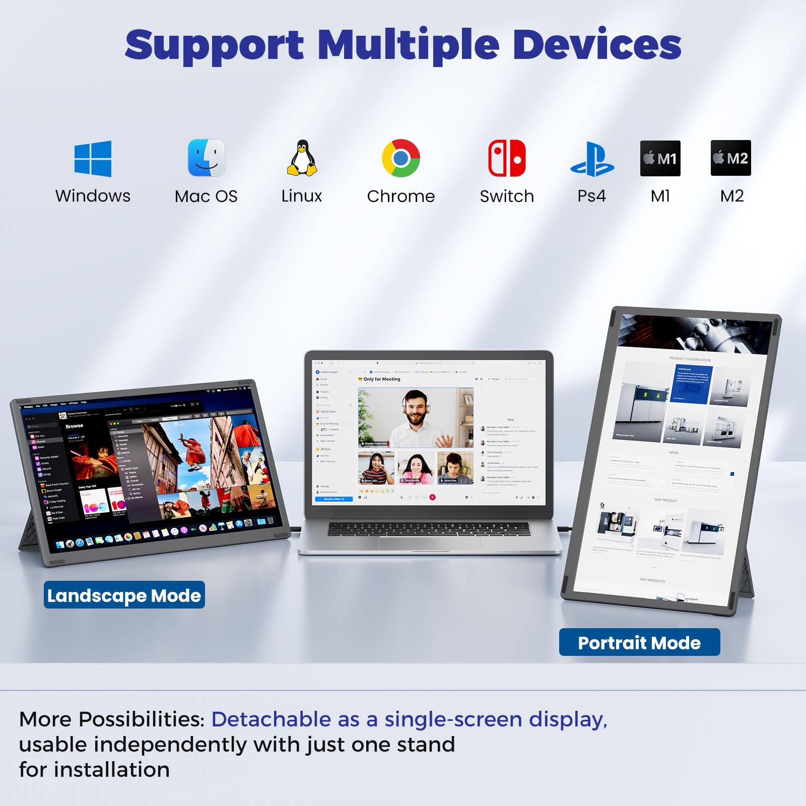 Ecran Portable 15.6” FHD 1080P, Triple Extension D'écran pour PC Portable, Amovible et orientable à 235°Écran Dual pour Ordinateurs Portables de 13 à 17,3”, Plug & Play avec Mac/Windows