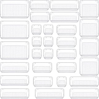 30 pcs Organisateurs de Tiroirs en Transparent,avec 4 tailles Organisateur de coiffeuse, organiseur de maquillage transparent antidérapant pour salle de bain,cosmétiques,cuisine,bureau