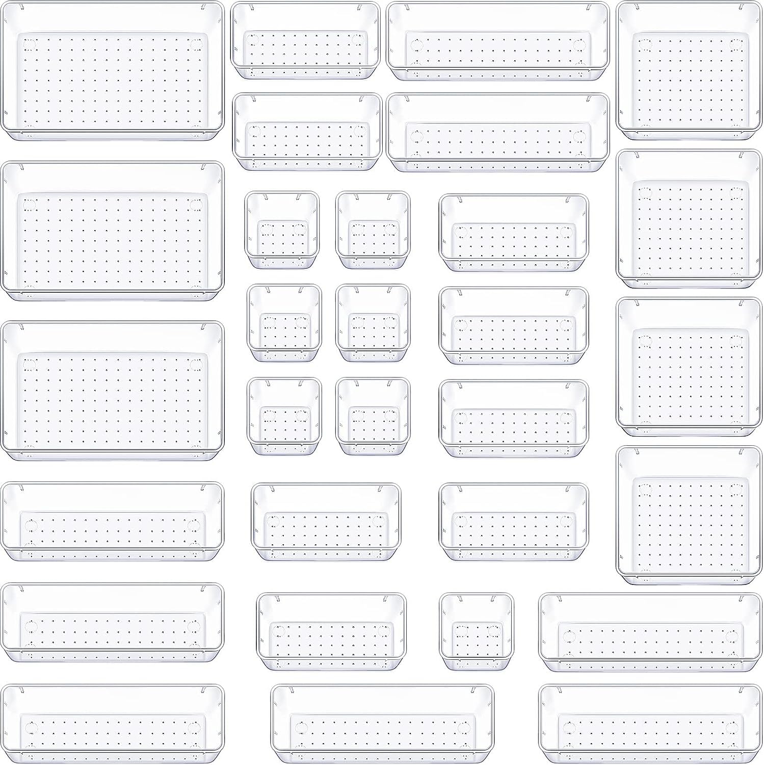 Collazoey 30 pcs Organisateurs de Tiroirs en Transparent,avec 4 tailles Organisateur de coiffeuse, organiseur de maquillage transparent antidérapant pour salle de bain,cosmétiques,cuisine,bureau