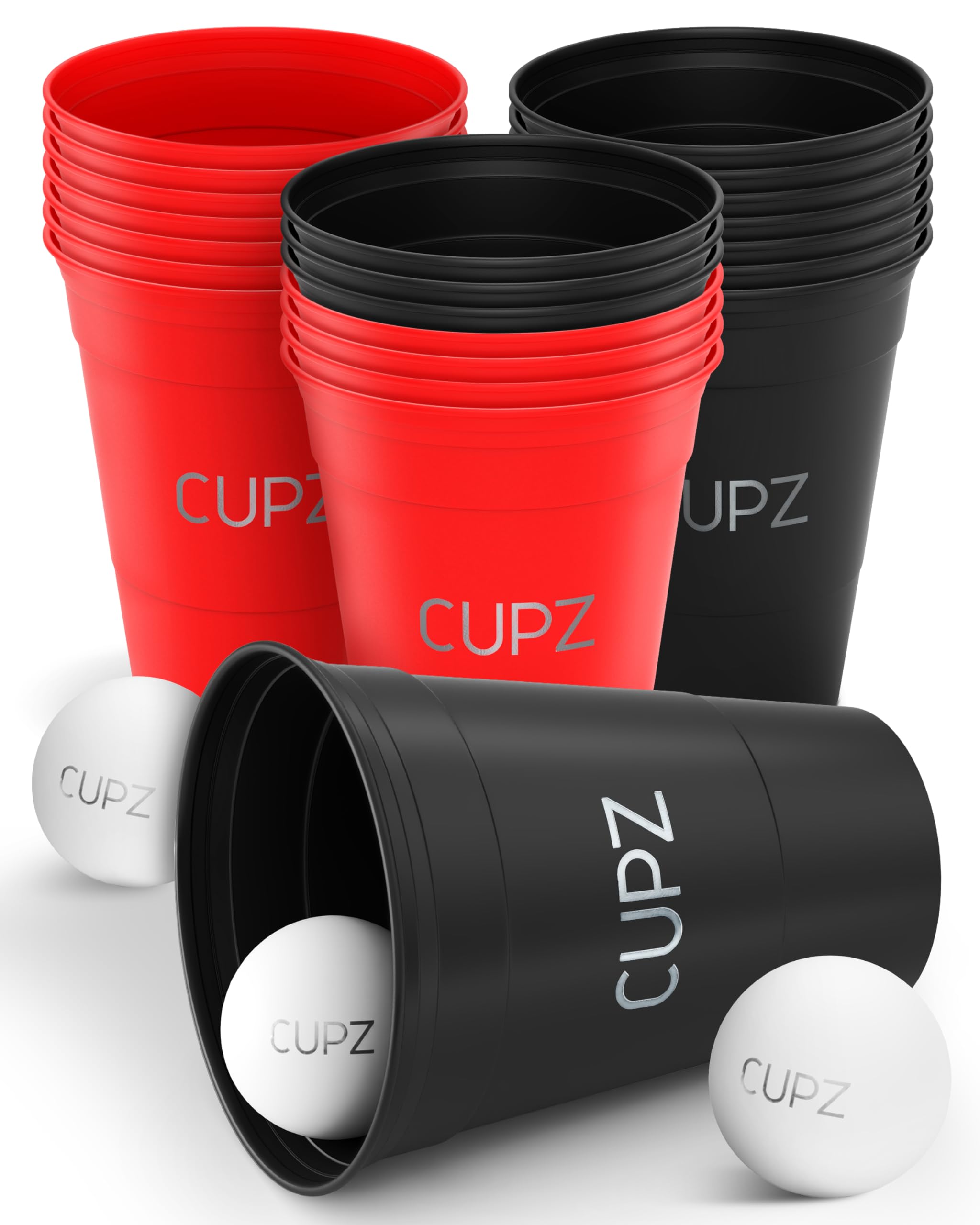 Becher Set 22 Hartplastikbecher - Wiederverwendbar und Spülmaschinenfest - für Erwachsene, Perfekt für jede Gelegenheit - 16oz / 473ml - (11 Schwarz + 11 Rot) (Black/Red)