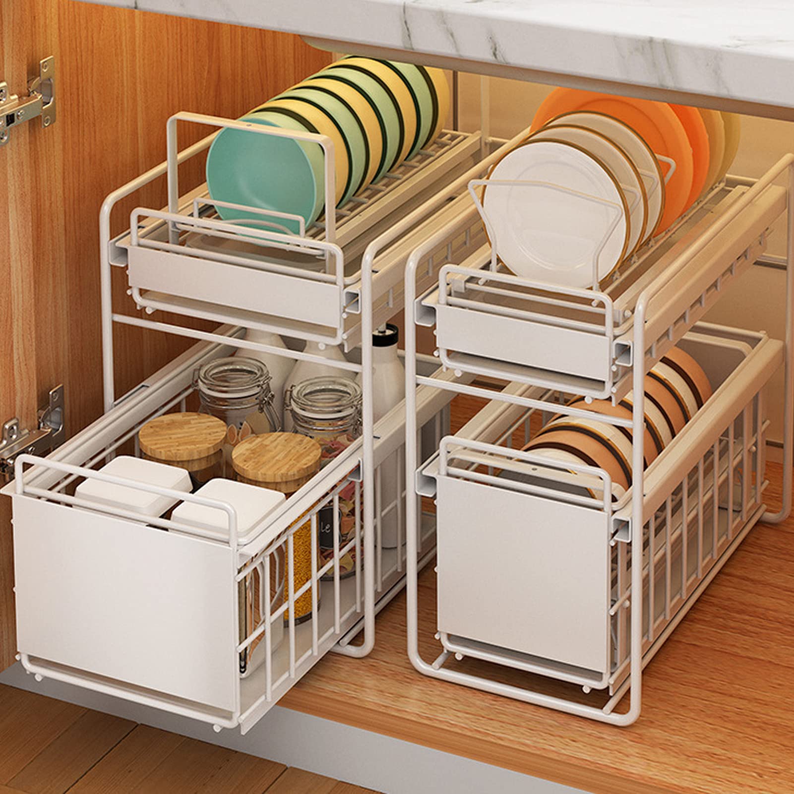 Ejoyous Égouttoir à Vaisselle en Acier au Carbone avec Plateau Coulissant, égouttoir à Vaisselle pour Comptoir de Cuisine ou Placard, Organisateur de Rangement sur Rail Coulissant pour Camping-Car à