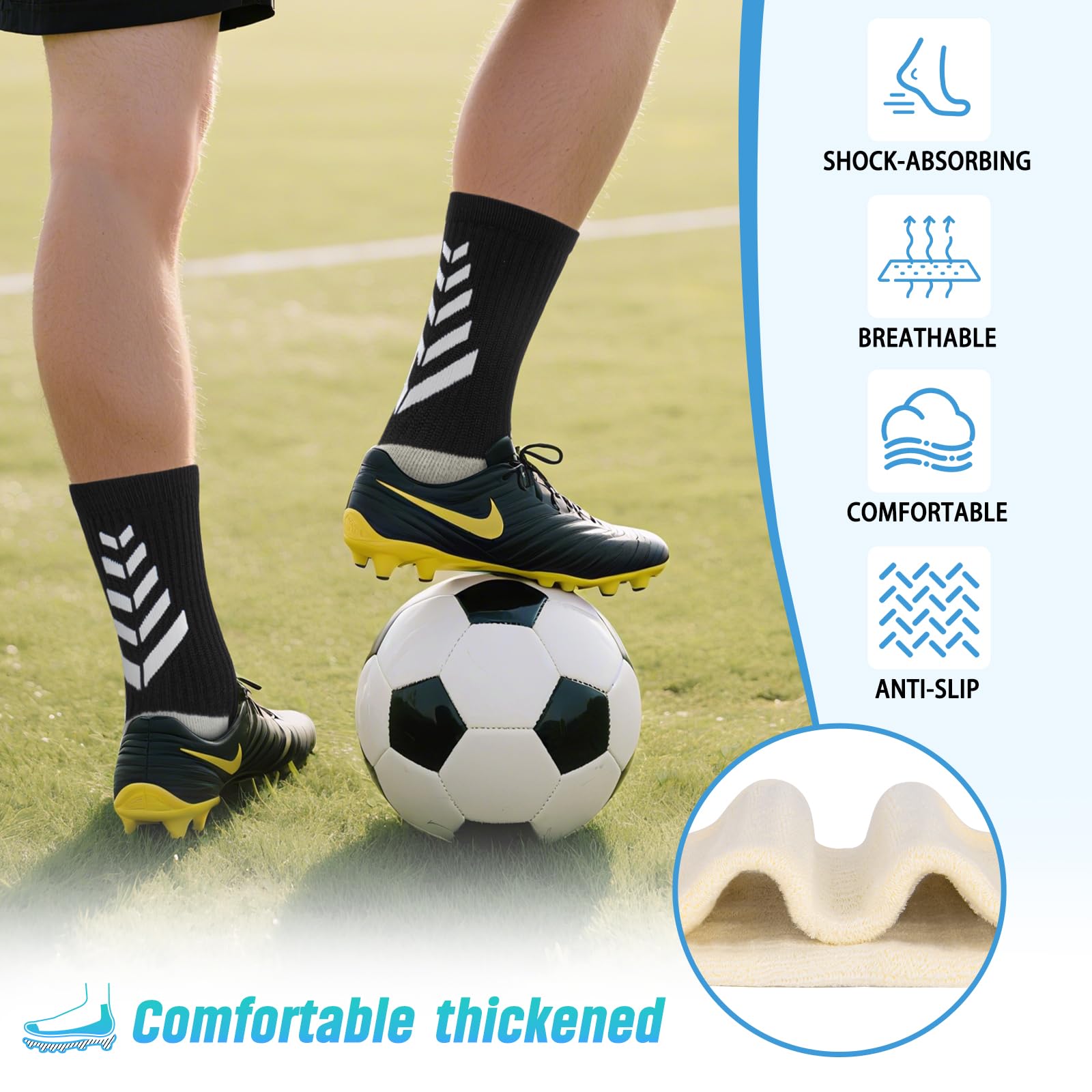 LUROON Calze Antiscivolo Calcio Uomo 37-46, 3/4 Paia Calzini Grip Calcio in Silicone Grip Anti Vesciche Calzini Sportivi Donna Traspirante Calze Antiscivolo Calcio per Ciclismo Trekking