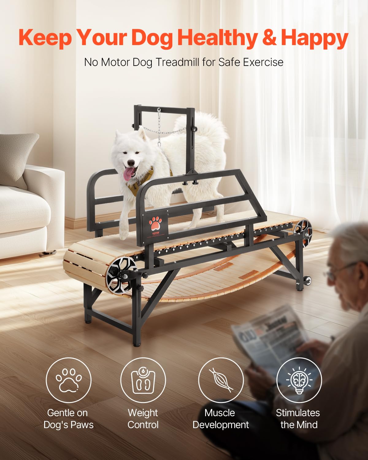 VEVOR Cinta de Correr para Perros Grandes de 190 x 56 x 143 cm, Capacidad de Carga de 100 kg, Máquina para Correr para Perros con Rampas Ajustables, Equipo de Ejercicio para Perros Grandes, Negro