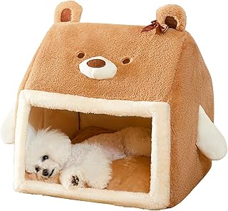 BOSERMEN Cat Cave Bed, Bear-Shaped Cat House, Winter Warm Pet Hideout, Cute Cat Tent for Dogs Cats Small Animals, Cute Cartoon Cat Cave Bed, Semi-Closed Cat Dog Nest(M)