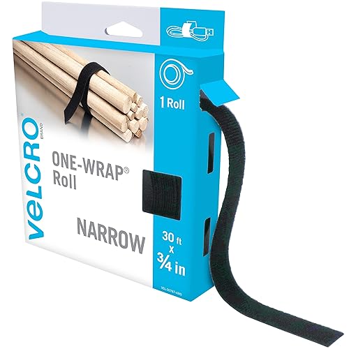 VELCRO Brand VEL-30767-AMS - Rollo de correas estrechas de 34 pulgadas x 30 pies  Cinta autoadhesiva reutilizable cortada a longitud  Paquete de