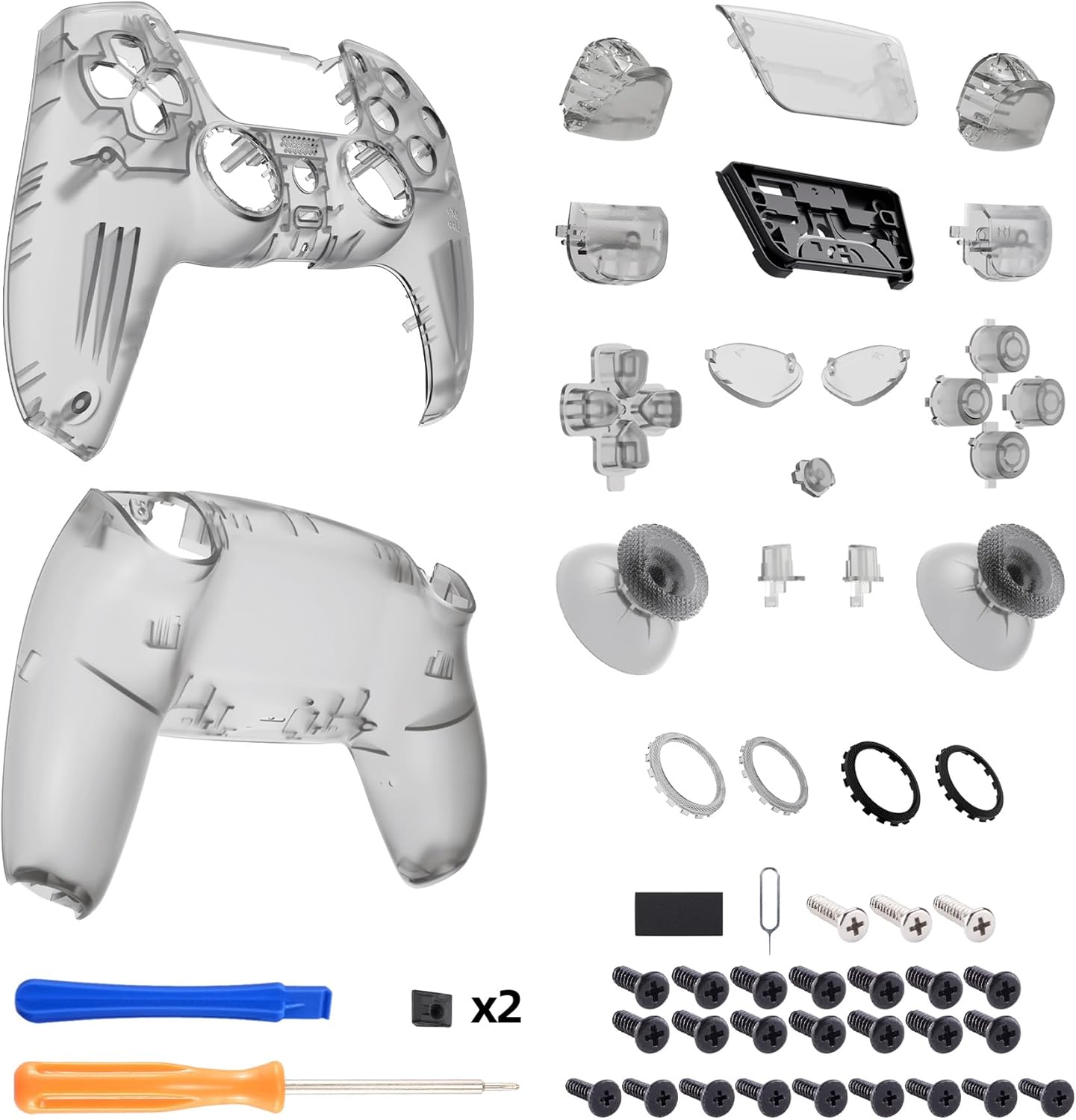 eXtremeRate Luna Redesigned Full Set Shell Buttons Touchpad Cover Compatible with ps5 Controller BDM-030 BDM-040 BDM-050, Clear Black Replacement Top Bottom Cover Case Compatible with ps5 Controller - Image 3