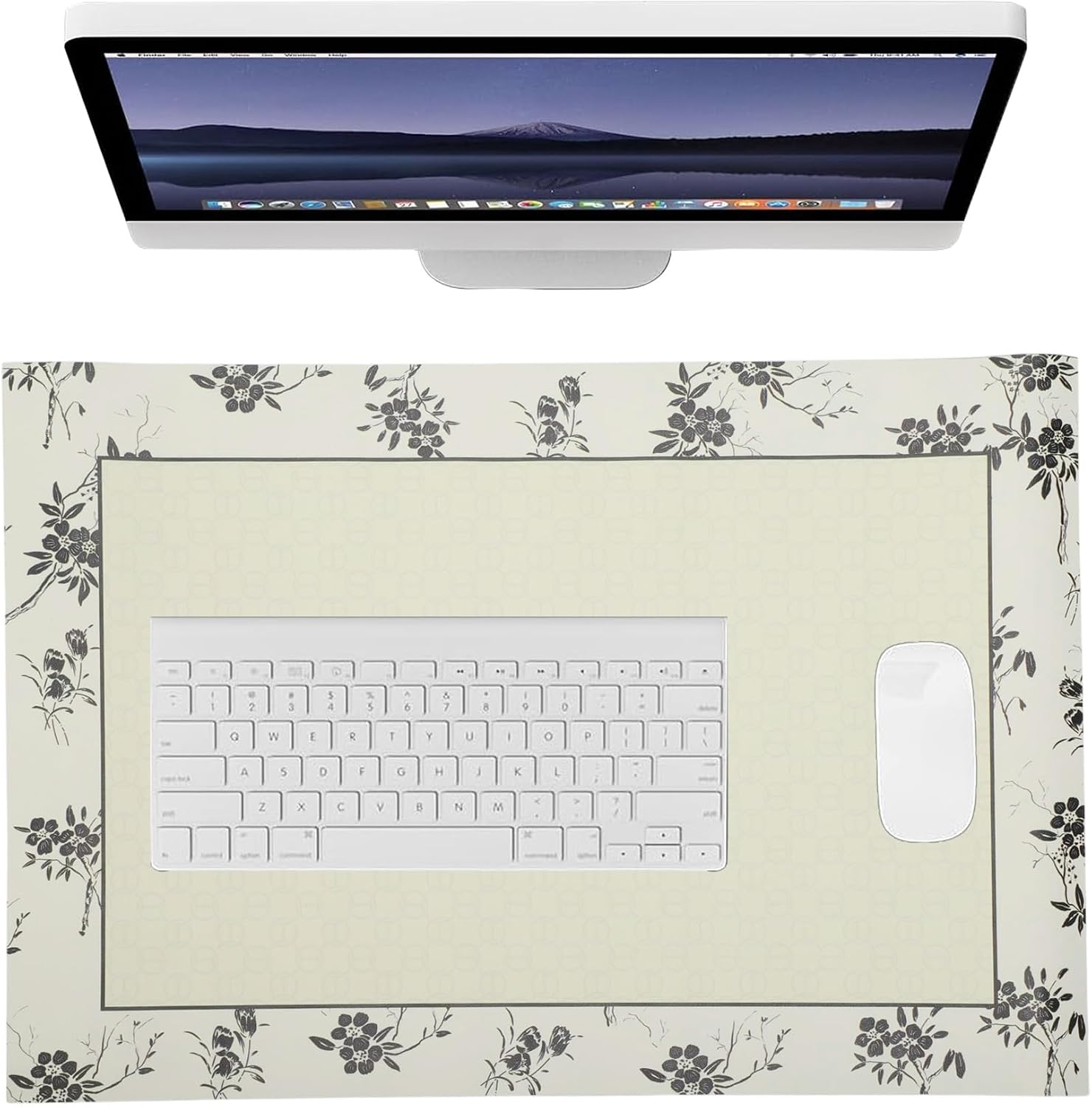 Leather Desk Pad, Non-Slip PU Mouse Pad, Waterproof Computer Desk Mat, Office Desk Accessories, Writing Blotter for Home Office 23.6" × 15.7" Tea Dress