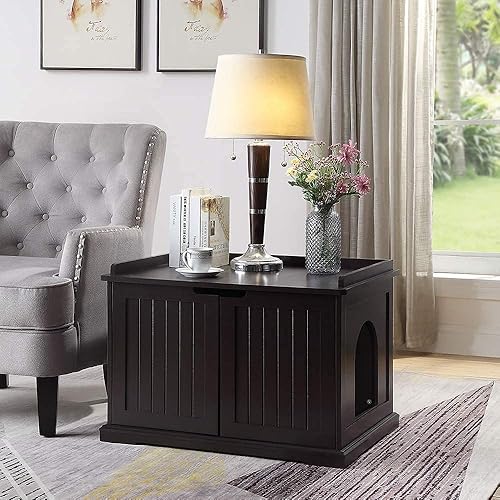 Miniatura 2 de unipaws  Banco de almacenamiento y orinal para gatos, cubierta de caja de arena con estructura de madera resistente, almacenamiento amplio, fácil de