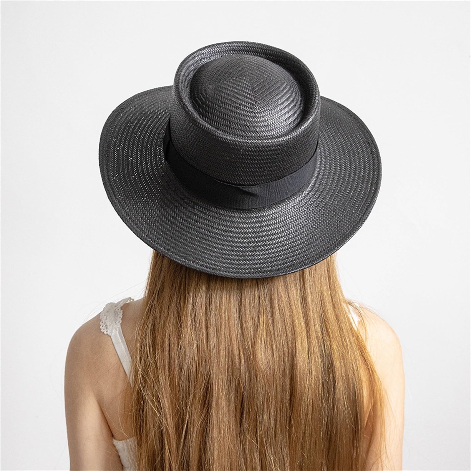 Cappello di Paglia a Tesa Larga Lavorato a Mano per Viaggi Estivi - Protezione Solare Casual Nera