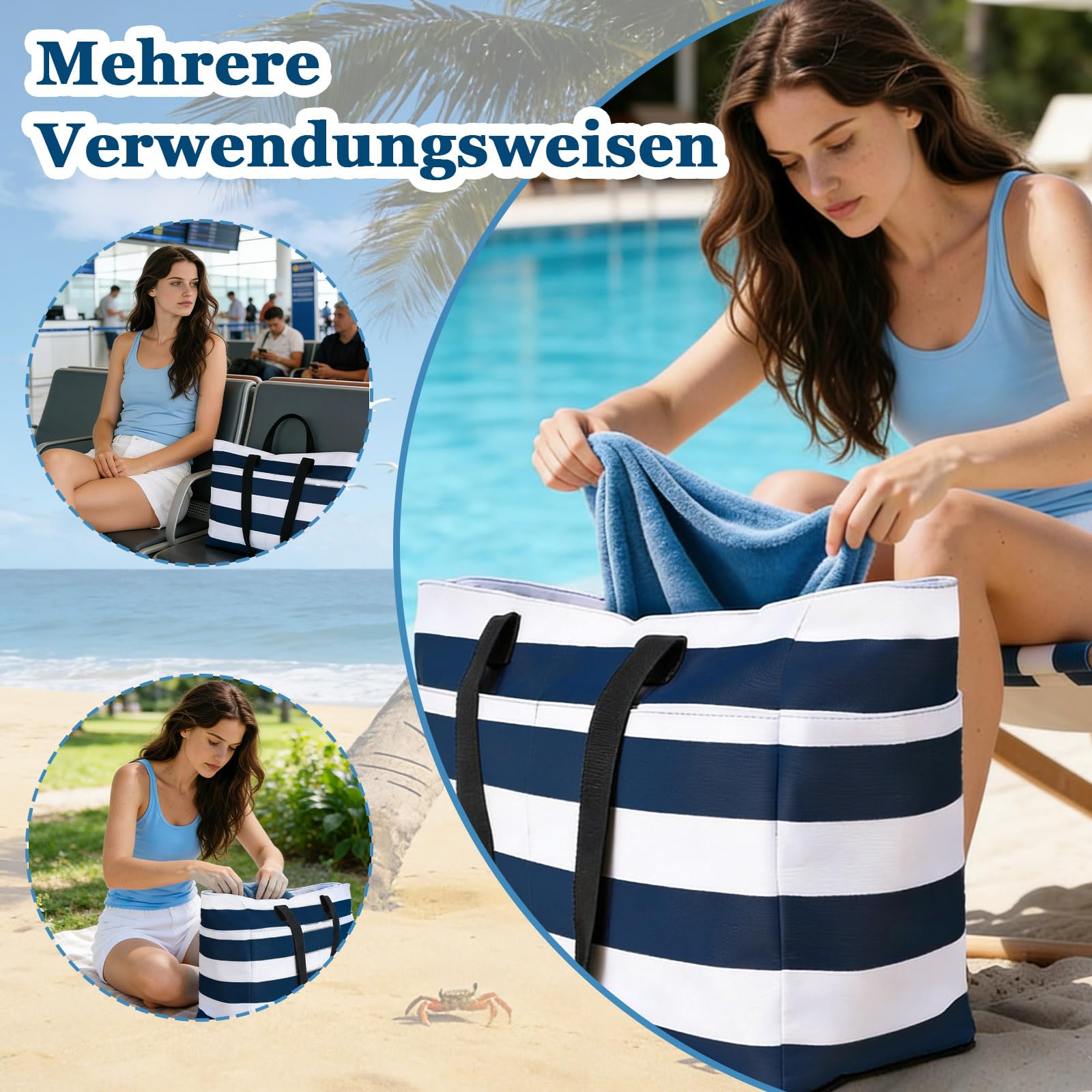 Bolsa de baño grande con cremallera, plegable, ultraligera