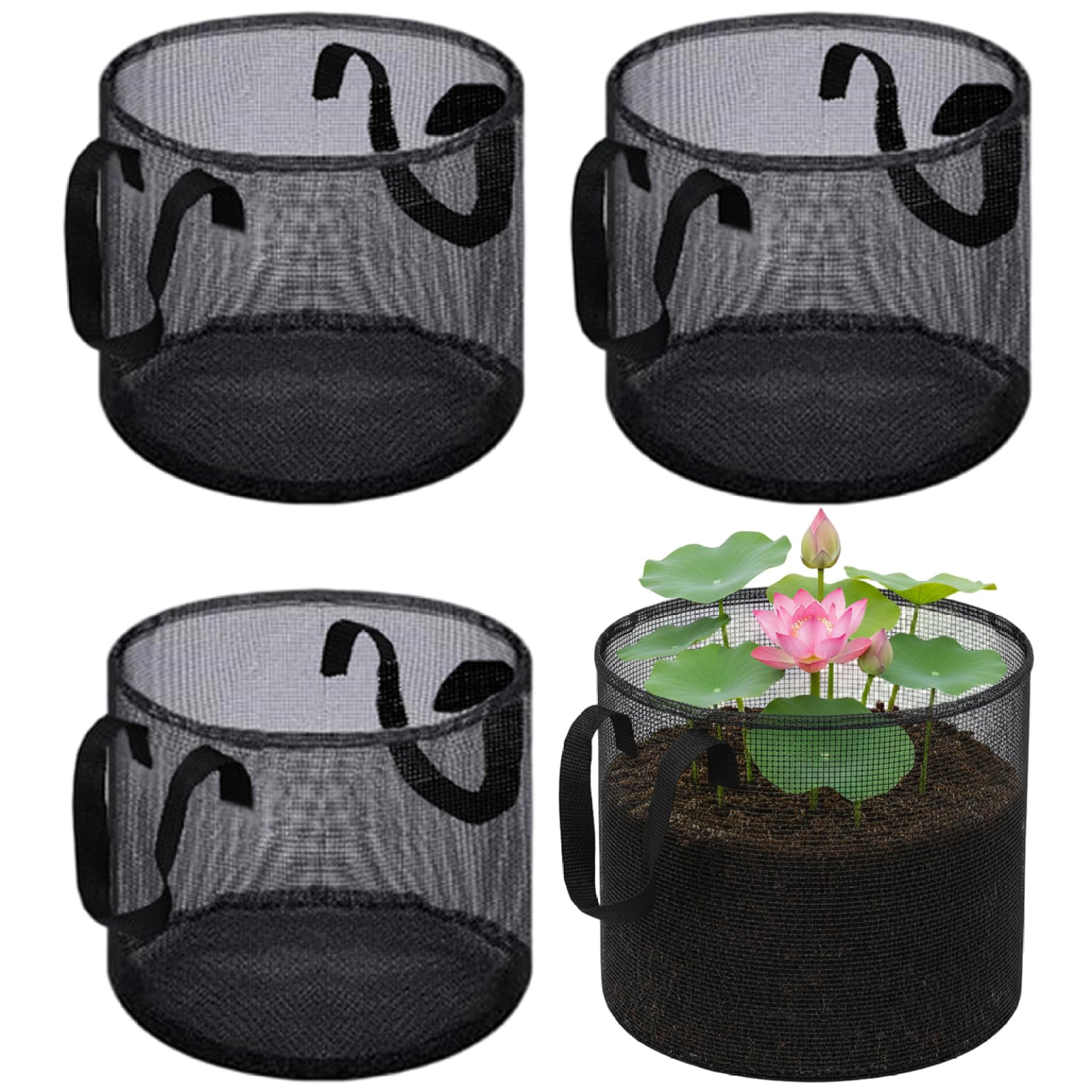 Confezione da 4 cestini idroponici acquatici traspiranti per giglio di loto, vasi in rete da laghetto per piante da giardino acquatiche - Rotondi