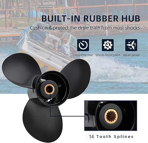 Miniatura 7 de 10.1 x 13 OEM actualización de aluminio fuera de borda hélice para barco BRP, Johnson, Evinrude, OMC Stern Drive 15-35HP, 14 dientes ranurados,