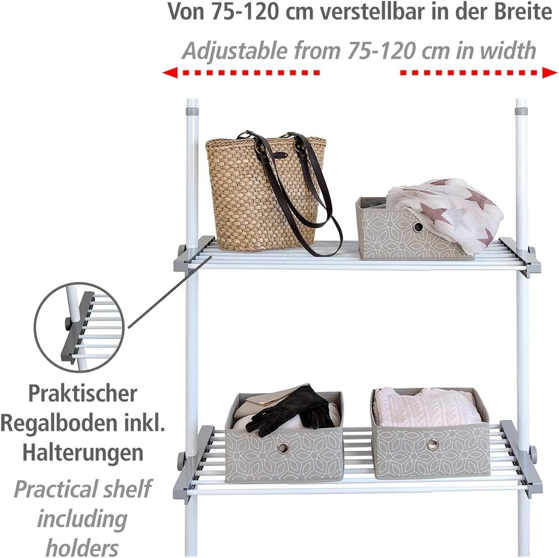 WENKO Joma Herkules Shoes Telescopic System Adjustable Organiser Shoe Rack Steel, white/grey, 73-120 x 4 x 42, 5 cm - Image 3