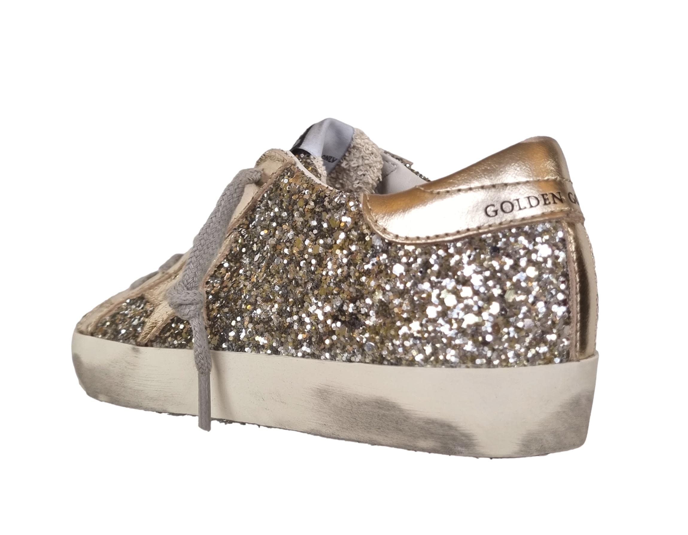 Golden Goose Chaussures Fille Cuir Vintage et Glitter GYF00101.F002840.65157 Platine