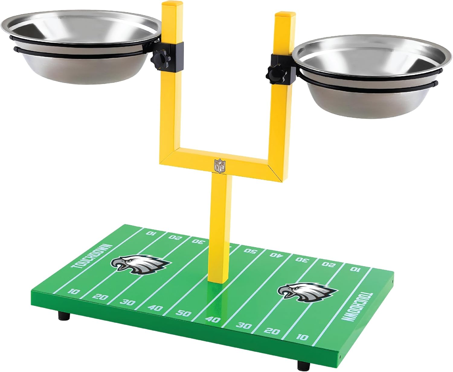 NFL Philadelphia Eagles Goalpost Football Field Dog Feeder – Adjustable Elevated Dog Bowls with Stand, 2 Stainless Steel Bowls, Non-Slip Rubber Feet, Raised Pet Feeder for Large & Small Dogs, Cats. - Image 4