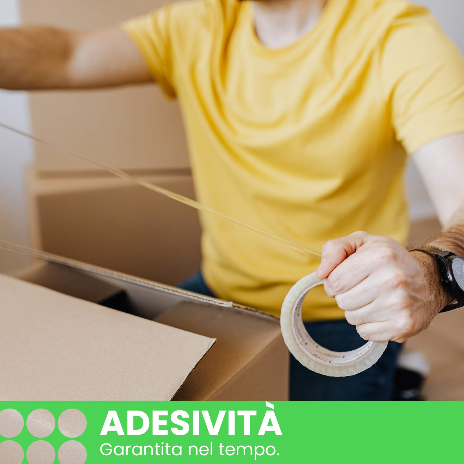 ImballaggiPer Nastro Adesivo Trasparente, Rotolo di Nastro Adesivo per Imballare e Spedire Oggetti Fragili, H4,8 cm L66 mt, 36 pezzi