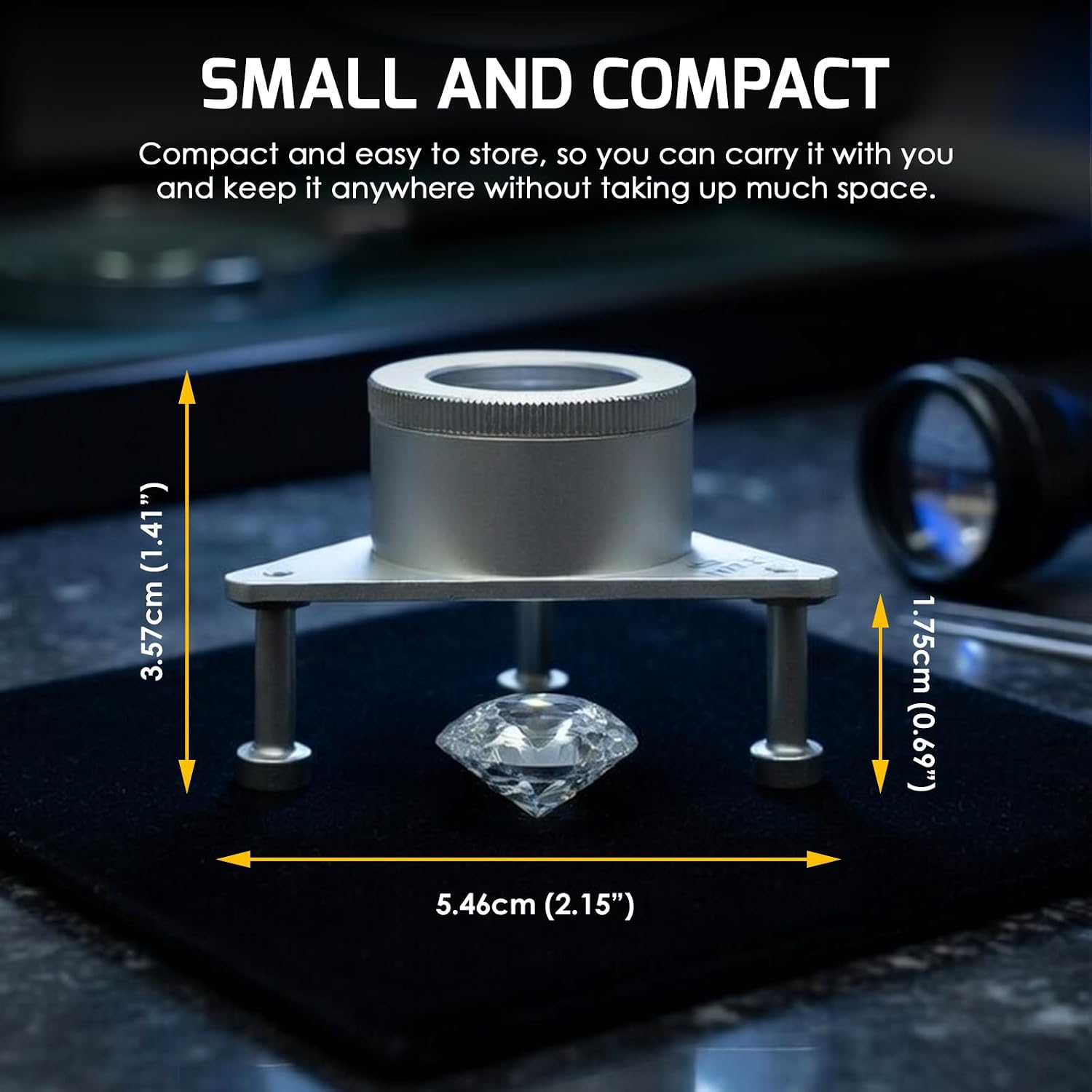 10X Triplet Loupe Magnifier, Desktop Jewelry Loupe with 3 Legged Stand,21mm Optical Lens with Adjustable Focal Length Magnifying Glass for Gemstone, Coin, Stamps