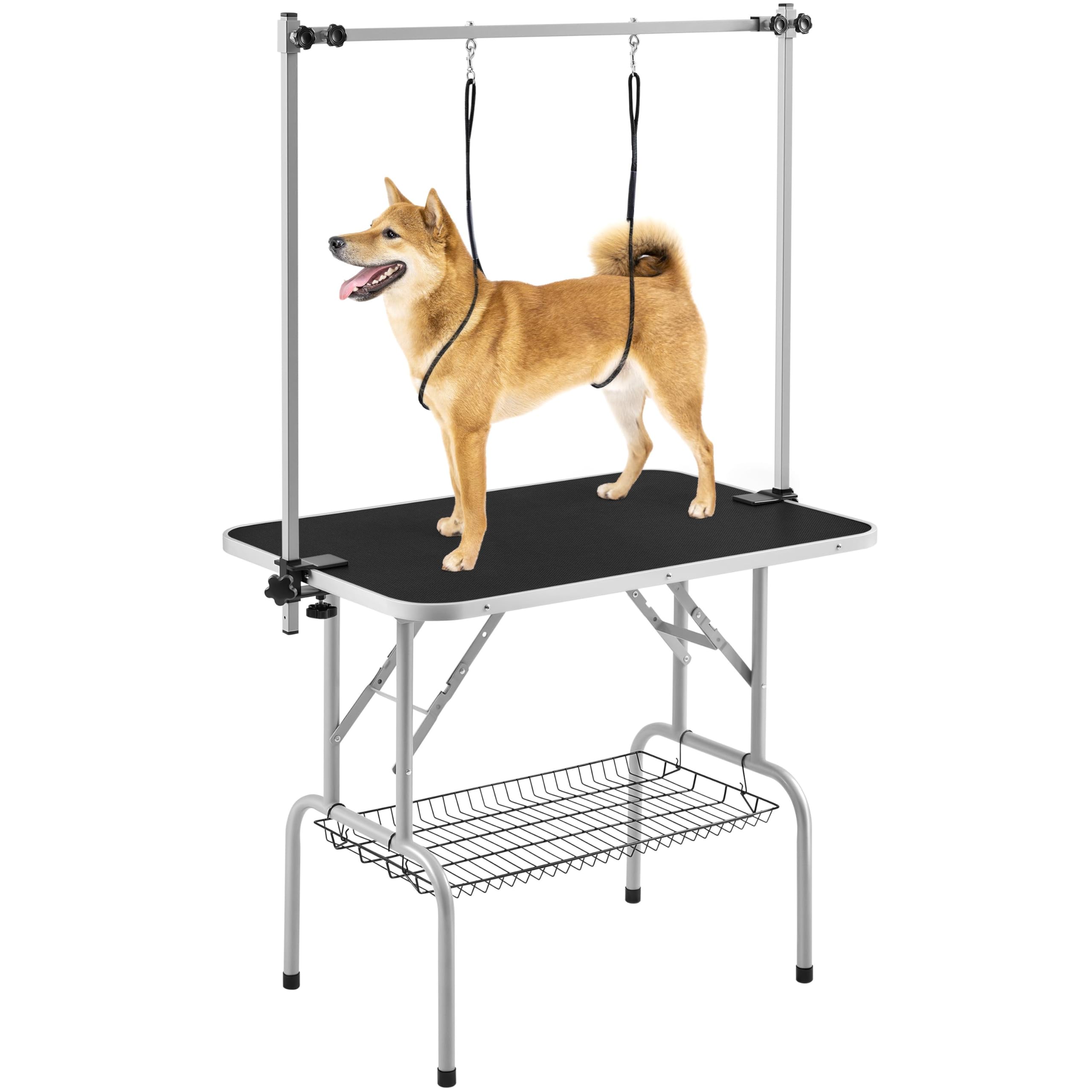 Yaheetech 91cm Pet Dog Grooming Table Height Adjustable Dog Beauty Table for Large Small Dogs w/Storage Basket/Noose Tools 164cm High Black